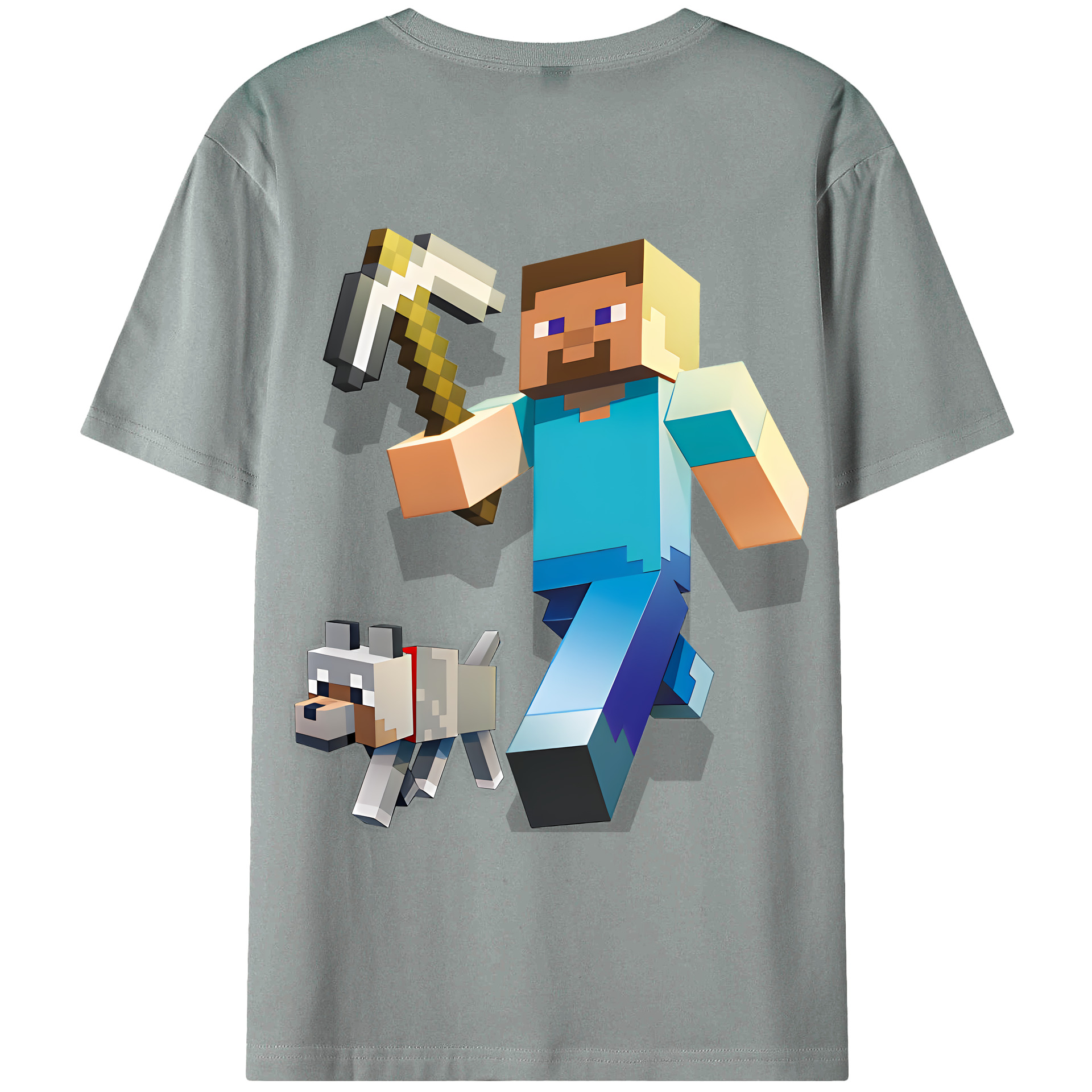 （画像用） マインクラフト ブロックの世界 Minecraft MC Block world 綿100％ メンズ半袖Tシャツ（バックプリント） 通気性